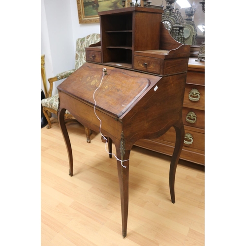 1257 - Antique French inlaid ladies bureau, approx 123cm H x 71cm W x 48cm D