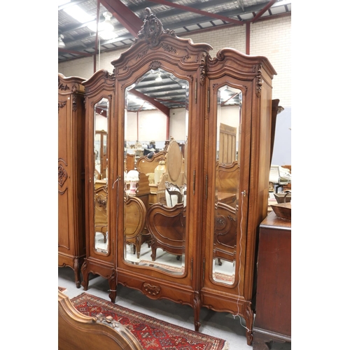 1269 - Antique French Louis XV style three door armoire, approx 253cm H x 172cm W x 50cm D