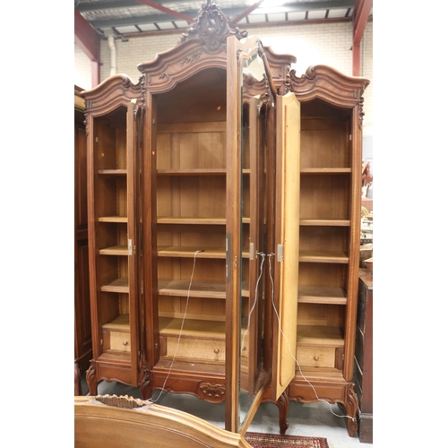 1269 - Antique French Louis XV style three door armoire, approx 253cm H x 172cm W x 50cm D