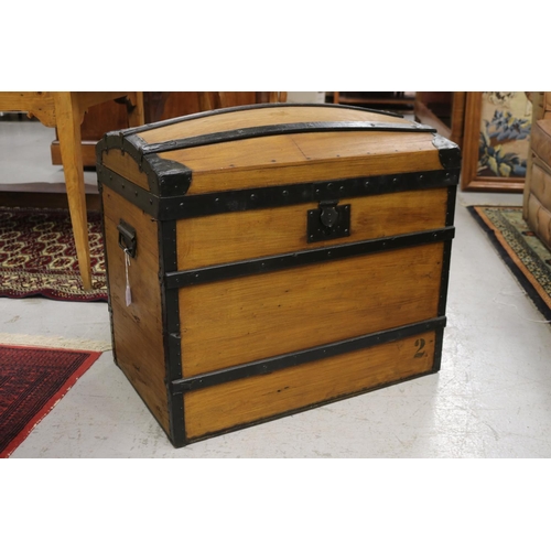 1270 - Antique French dome topped travel trunk, approx 59cm H x 69cm W x 44cm D