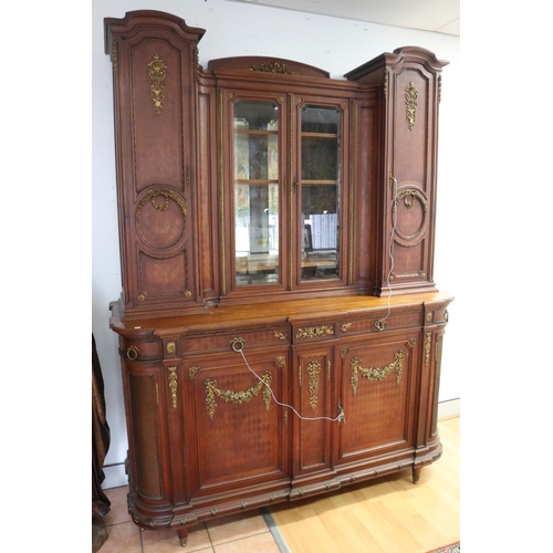 1271 - Antique French Louis XVI style two height buffet sideboard, with parquetry design, approx 240cm H x ... 