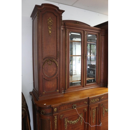 1271 - Antique French Louis XVI style two height buffet sideboard, with parquetry design, approx 240cm H x ... 