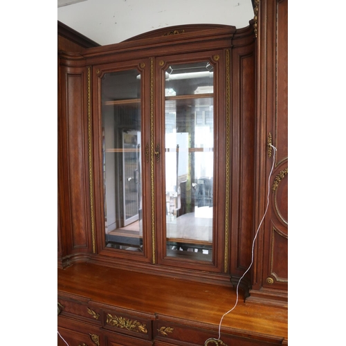 1271 - Antique French Louis XVI style two height buffet sideboard, with parquetry design, approx 240cm H x ... 