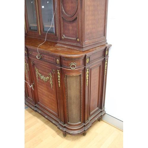 1271 - Antique French Louis XVI style two height buffet sideboard, with parquetry design, approx 240cm H x ... 