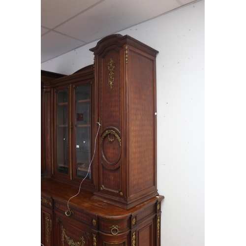 1271 - Antique French Louis XVI style two height buffet sideboard, with parquetry design, approx 240cm H x ... 