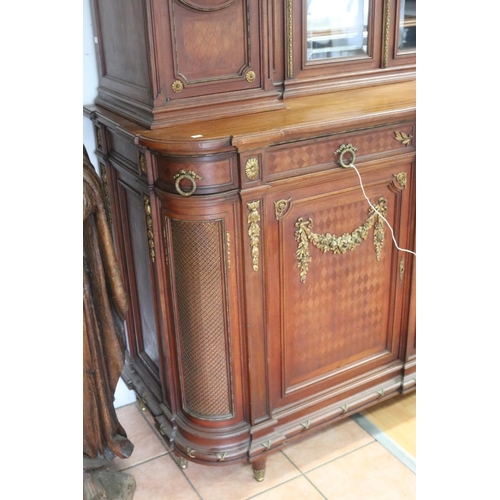 1271 - Antique French Louis XVI style two height buffet sideboard, with parquetry design, approx 240cm H x ... 