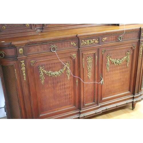 1271 - Antique French Louis XVI style two height buffet sideboard, with parquetry design, approx 240cm H x ... 