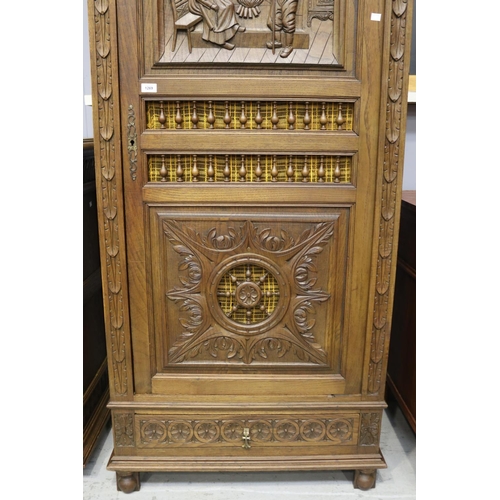 1275 - Antique French Brittany single door armoire, carved in relief, lock mechanism in office (C143.76), a... 