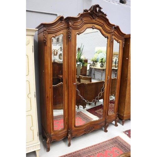 1277 - Antique French Louis XV style three door armoire, approx 248cm H x 174cm W x 56cm D