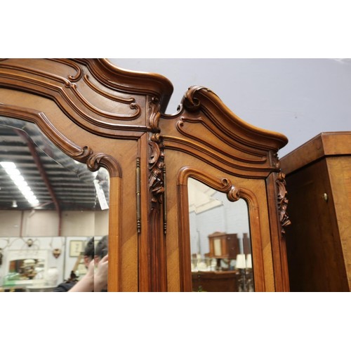 1277 - Antique French Louis XV style three door armoire, approx 248cm H x 174cm W x 56cm D