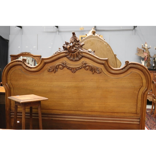 1278 - Antique French walnut Louis XV style bed, approx 166cm H x 203cm W x 155cm D
