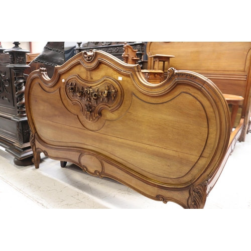 1278 - Antique French walnut Louis XV style bed, approx 166cm H x 203cm W x 155cm D