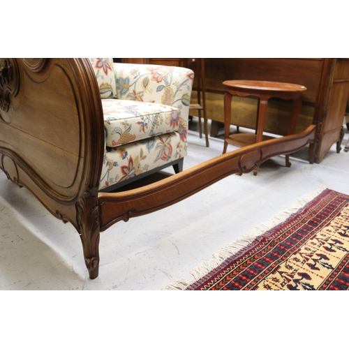 1278 - Antique French walnut Louis XV style bed, approx 166cm H x 203cm W x 155cm D