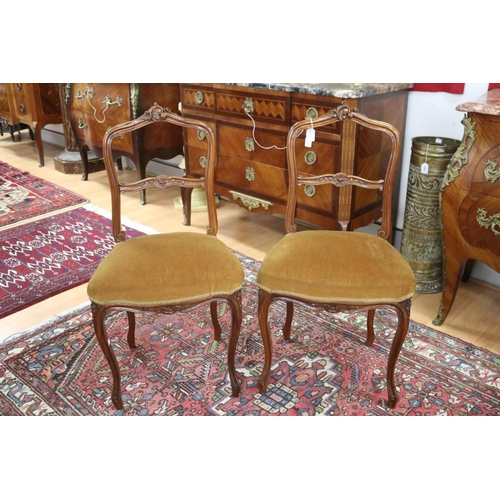 1279 - Pair of antique French Louis revival walnut salon chairs, each approx 85cm H x 44cm W x 37cm D (2)