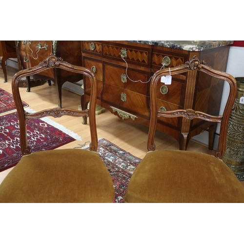 1279 - Pair of antique French Louis revival walnut salon chairs, each approx 85cm H x 44cm W x 37cm D (2)