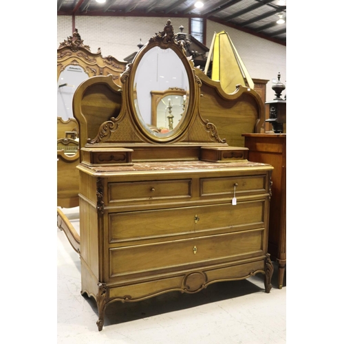 1280 - Antique French Louis XV style marble topped dressing chest with mirrored back, approx 174cm H x 115c... 