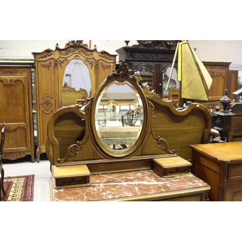 1280 - Antique French Louis XV style marble topped dressing chest with mirrored back, approx 174cm H x 115c... 