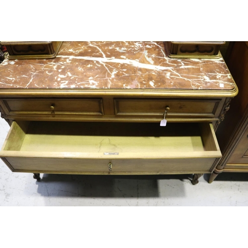 1280 - Antique French Louis XV style marble topped dressing chest with mirrored back, approx 174cm H x 115c... 