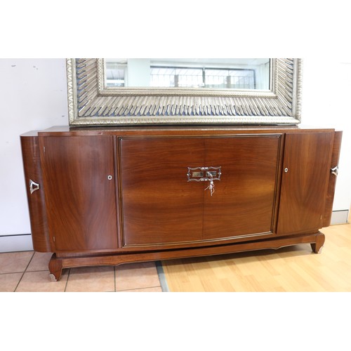 1292 - French Art Deco sideboard, well fitted interior, chromed metal mounts, approx 99cm H 225cm W x 48cm ... 