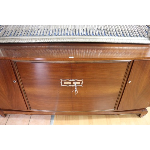 1292 - French Art Deco sideboard, well fitted interior, chromed metal mounts, approx 99cm H 225cm W x 48cm ... 