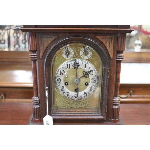 1294 - Antique French wooden cased mantle clock, has key & pendulum (key in office C141.226), unknown worki... 