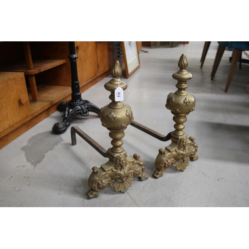 1300 - Pair of antique French firedogs / andirons, each approx 49cm H x 49cm L (2)