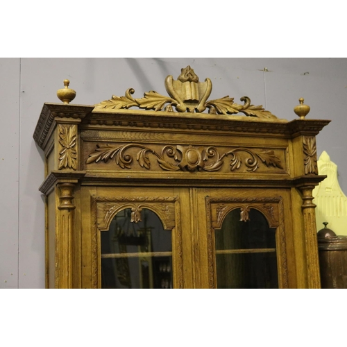 1305 - Antique French Henri II carved oak bookcase, single drawer below, approx 238cm H x 113cm W x 52cm D