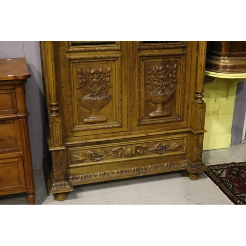 1305 - Antique French Henri II carved oak bookcase, single drawer below, approx 238cm H x 113cm W x 52cm D