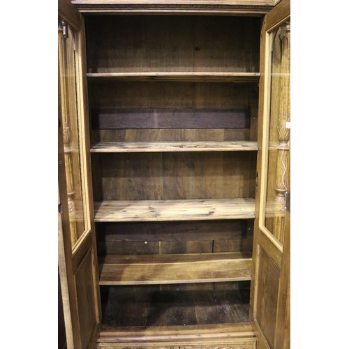 1305 - Antique French Henri II carved oak bookcase, single drawer below, approx 238cm H x 113cm W x 52cm D