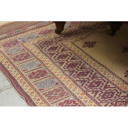 1308 - Handwoven wool carpet of square design, approx 143cm x 145cm