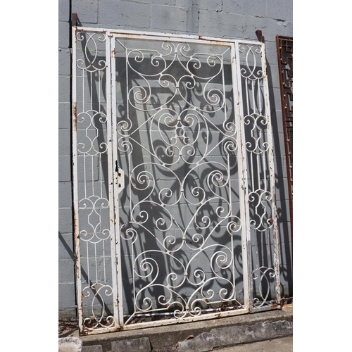 1312 - Vintage French white painted wrought iron garden entry door in frame, approx 215cm H x 153cm W