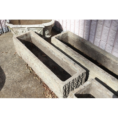 1316 - Set of three composite stone trough planters, faux tree design, each approx 26cm H x 122cm L x 32cm ... 