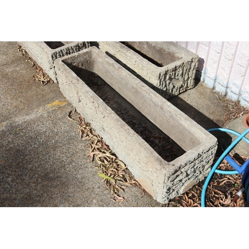 1316 - Set of three composite stone trough planters, faux tree design, each approx 26cm H x 122cm L x 32cm ... 