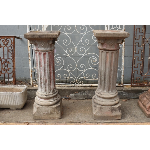 1317 - Pair of antique French Gothic revival composite pedestal garden columns, each approx 110cm H x 37cm ... 