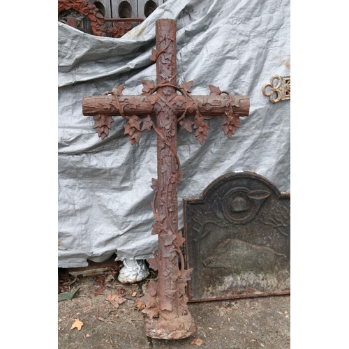 1318 - Antique French cast iron cross, approx 131cm H x 68cm W