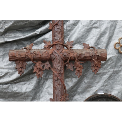 1318 - Antique French cast iron cross, approx 131cm H x 68cm W