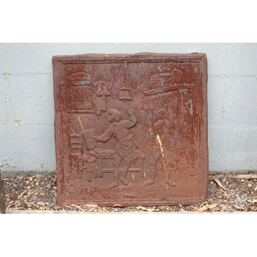 1319 - Antique French cast iron fireback, approx 53cm Sq