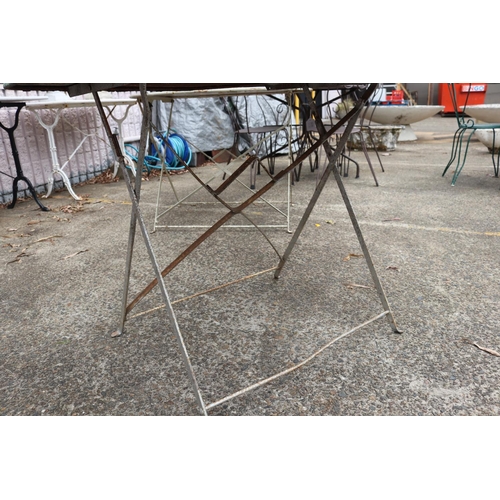 1342 - Vintage French painted iron folding garden table, approx 72cm H x 97cm W x 70cm D