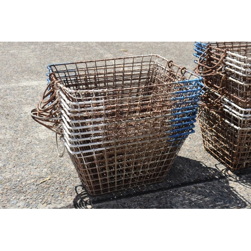 1346 - Lot of French iron oyster baskets, each approx 26cm H x 49cm L x 38cm W (excluding handle)