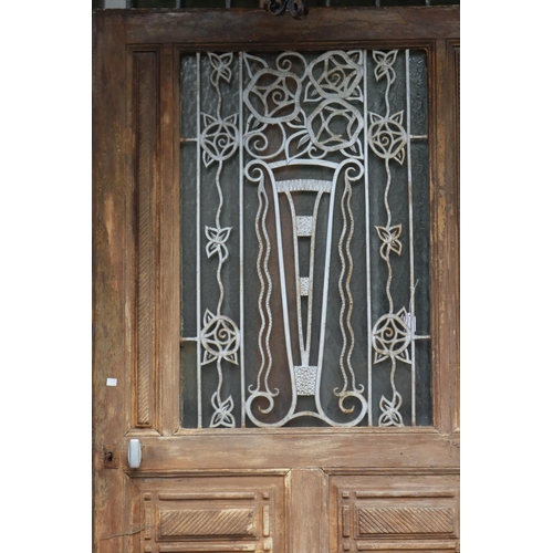 1347 - Pair of antique French Art Deco period entry doors, with wrought iron panels, circa 1920's  each app... 