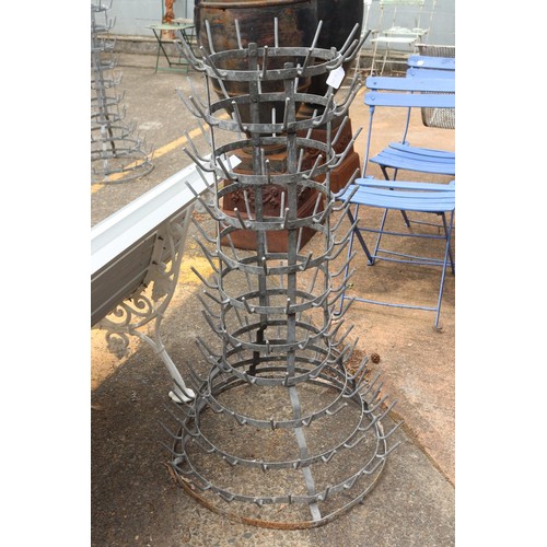 1354 - Vintage French gal metal bottle drying rack, approx 110cm H