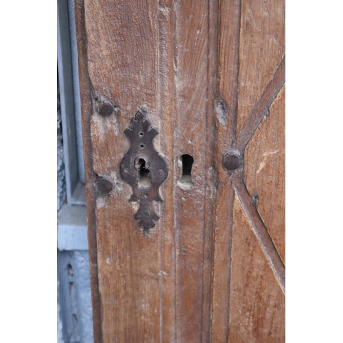1368 - Antique French solid wood door with original hardware, approx 210cm H x 53cm W