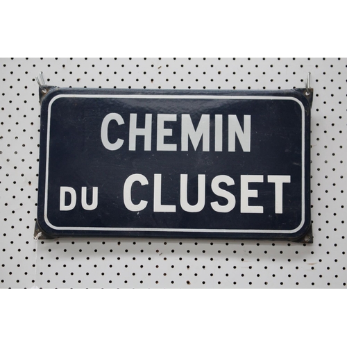 206 - Vintage French enamel sign - Chemin Du Cluset, approx 26cm H x 45cm W
