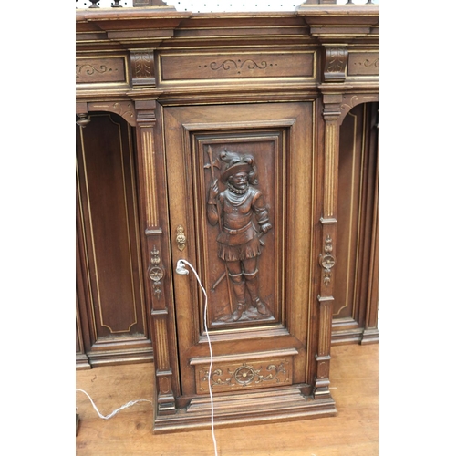 1216 - Antique French Renaissance revival walnut cabinet / credence, with carved figural panel door, approx... 