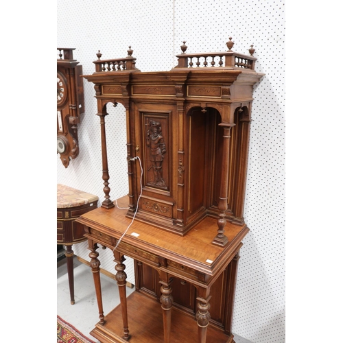 1216 - Antique French Renaissance revival walnut cabinet / credence, with carved figural panel door, approx... 