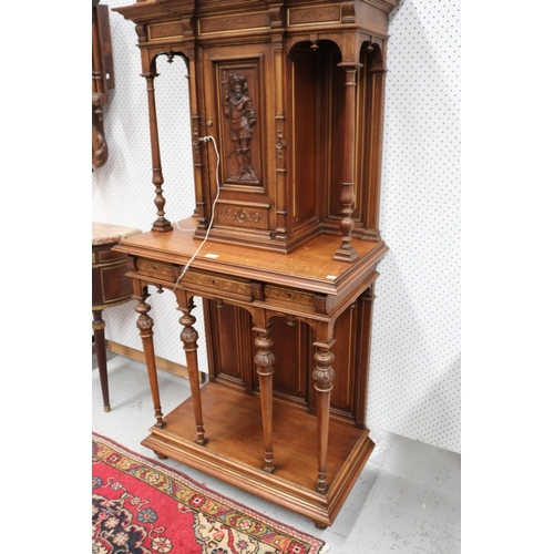 1216 - Antique French Renaissance revival walnut cabinet / credence, with carved figural panel door, approx... 