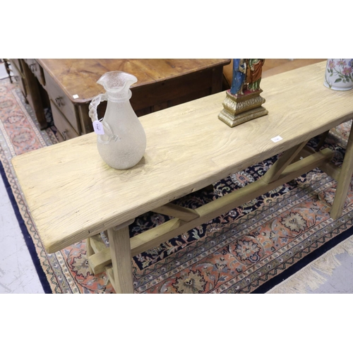 1145 - Rustic design wooden console table, approx 75cm H x 160cm L x 41cm W