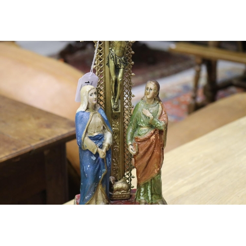 1146 - Decorative French Religious object, two figures against a cross, approx 43cm H