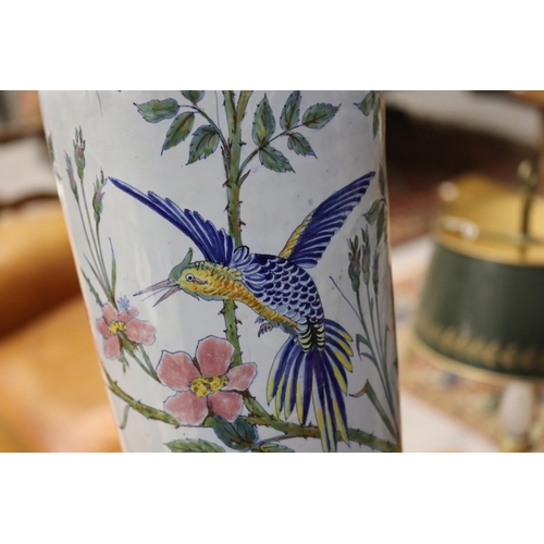 1148 - French faience vase, decorated with bird & butterflies, approx 32cm H