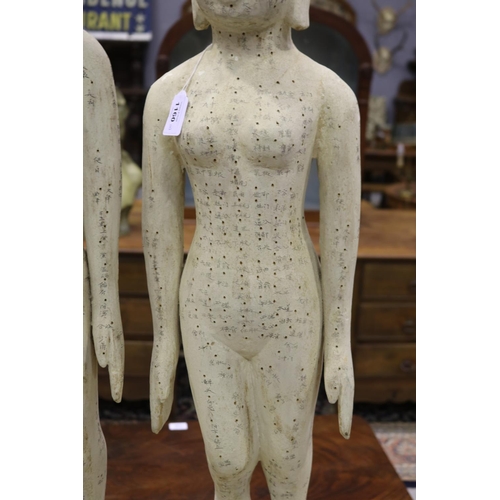 1160 - Pair of wooden acupuncture decorative figures, male and female, each approx 100cm H (2)